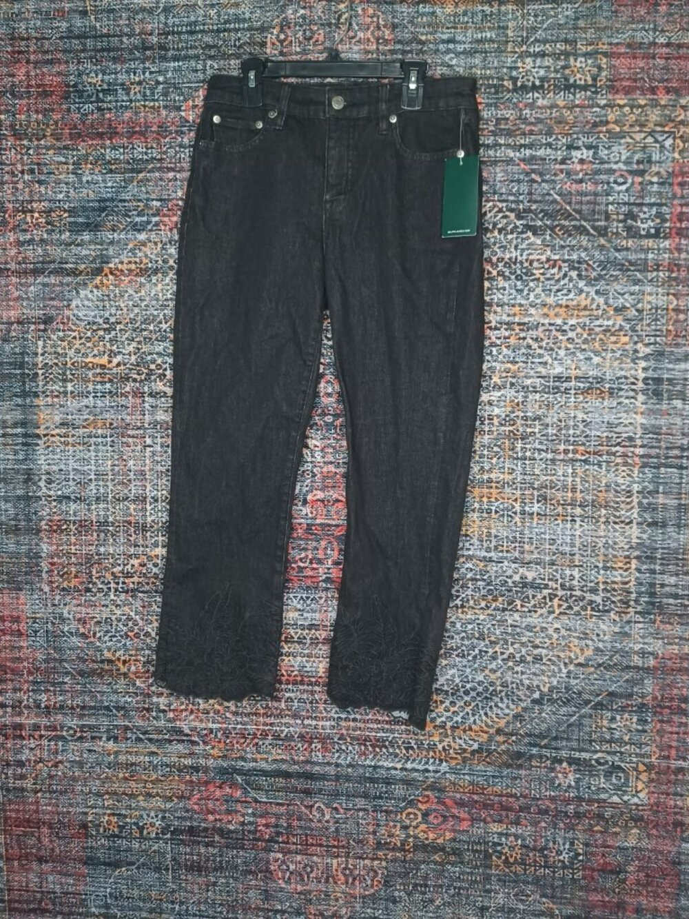 Lauren Ralph Lauren women dark gray stretch embroidered floral capri jeans 4 NWT - Picture 2 of 10